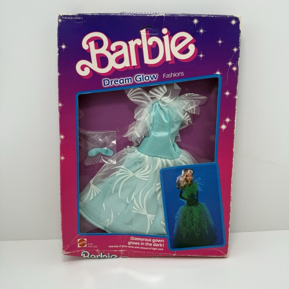 1985 Mattel Barbie Dream Glow Fashions #2190 – Blue Glow‑in‑the‑Dark Dress – New